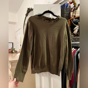 J. Crew Olive Ruffle Neck Sweater